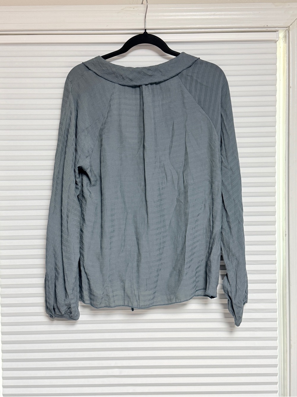Lightweight Slate Blue Ruffle-Front Women's Top - Large - Picture 2 of 5